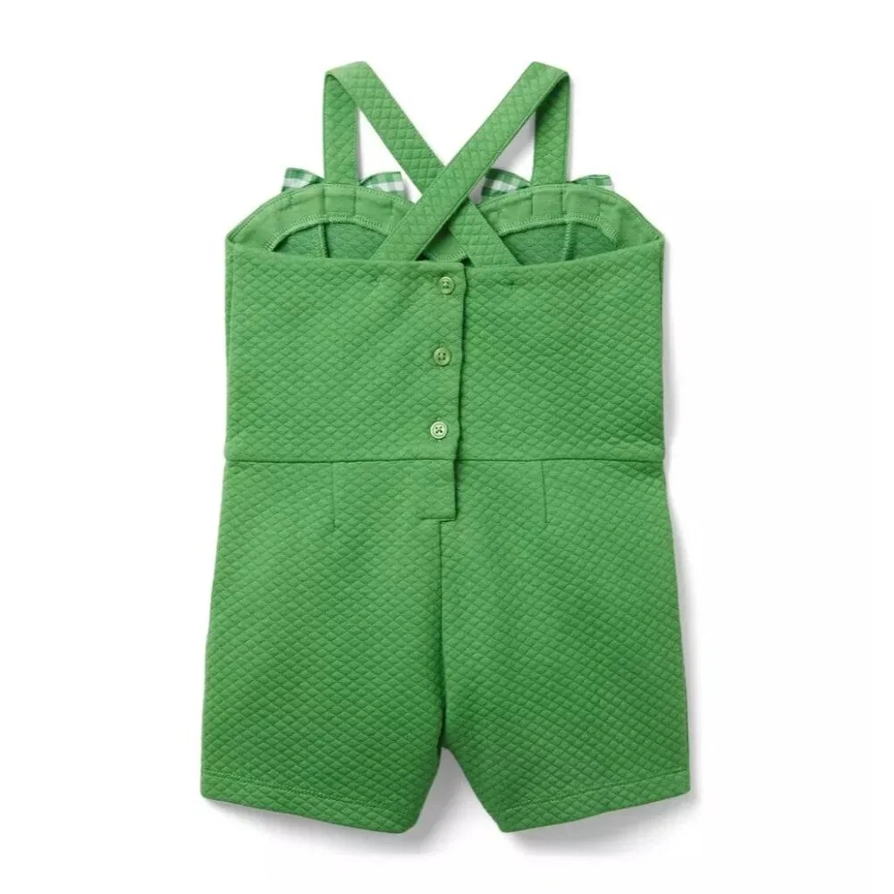 Janie And Jack Green Quilted Gingham Bow Romper Girls Size 8T - Picture 4 of 12